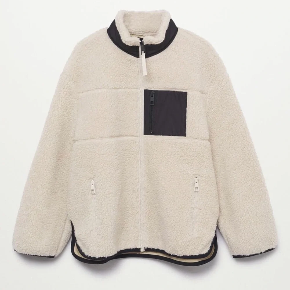 MANGO IVORY/CREAM POCKET FAUX SHEARLING JACKET SIZE LARGE - Picture 2 of 4